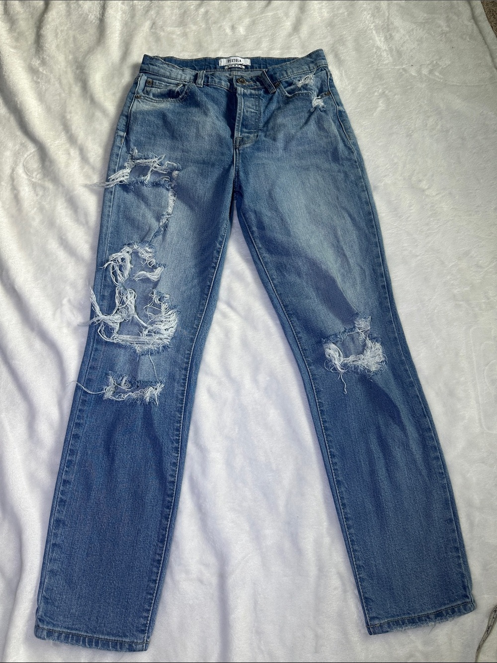 pistola Distressed Blue Straight-Leg Jeans